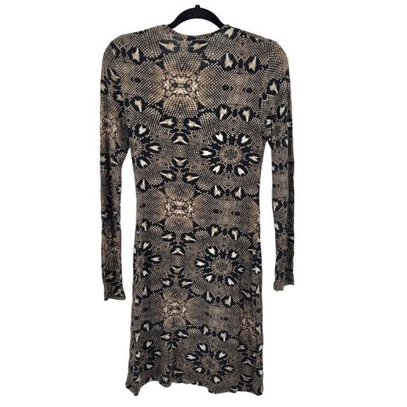 Vintage 90s Bluemarine Bodycon Dress M Brown Plunging V Logo Ruched Snake Italy - Picture 6 of 10